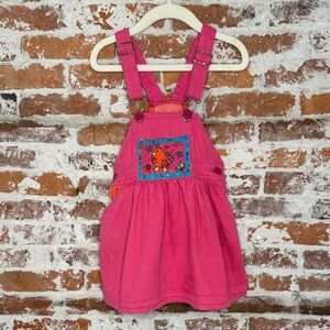 OshKosh B’gosh Vintage Pink Overall Dress Bird Print Size 4T